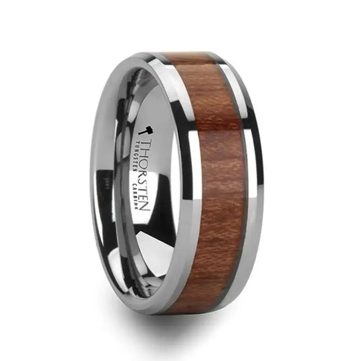 KODIAK Tungsten Wedding Band with Bevels and Rosewood Inlay - 4mm - 12mm - Larson Jewelers