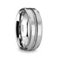 LANNISTER Men’s Tungsten Flat Wedding Band with Steel Wire Cable Inlay & Beveled Edges - 8mm - Larson Jewelers