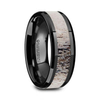 TRES Beveled Black Ceramic Polished Men's Wedding Band with Ombre Antler Inlay - 8mm - Larson Jewelers