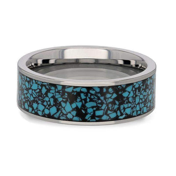 TURKUAZ Crushed Turquoise Inlay Tungsten Men's Wedding Band With Flat Polished Edges - 8mm - Larson Jewelers