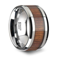 KONA Koa Wood Inlaid Tungsten Carbide Ring with Bevels - 12mm - Larson Jewelers