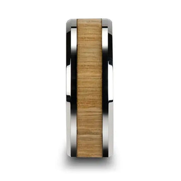 SAMARA Tungsten Ring with Polished Bevels and Real Wood Ash Wood Inlay - 6mm - 10mm - Larson Jewelers