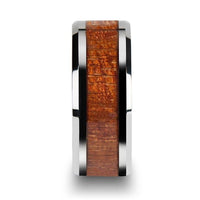 KHAYA Tungsten Band with Polished Bevels and Real Hardwood Mahogany Inlay - 10mm - Larson Jewelers