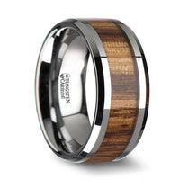 PALMALETTO Tungsten Carbide Ring with Beveled Edges and Real Zebra Wood Inlay - 10mm - Larson Jewelers