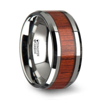 NARRA Tungsten Wood Inlay Ring with Polished Bevels and Real Padauk Wood Inlay - 6mm - 10mm - Larson Jewelers