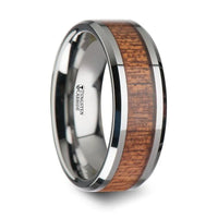 CONGO Tungsten Wedding Band with Polished Bevels and African Sapele Wood Inlay - 6mm - 10mm - Larson Jewelers