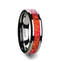 NEBULA Tungsten Wedding Band with Beveled Edges and Red Opal Inlay - 4mm - 8mm - Larson Jewelers