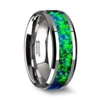 PHOTON Tungsten Beveled Wedding Band with Emerald Green & Sapphire Blue Color Opal Inlay - 6mm & 8mm - Larson Jewelers