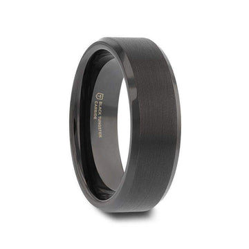 ELISE Black Tungsten Ring with Polished Beveled Edges and Brush Finished Center - 4mm - 10mm - Larson Jewelers