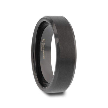 ELISE Black Tungsten Ring with Polished Beveled Edges and Brush Finished Center - 4mm - 10mm - Larson Jewelers