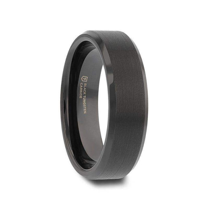ELISE Black Tungsten Ring with Polished Beveled Edges and Brush Finished Center - 4mm - 10mm - Larson Jewelers