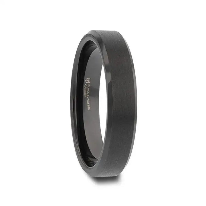 ELISE Black Tungsten Ring with Polished Beveled Edges and Brush Finished Center - 4mm - 10mm - Larson Jewelers
