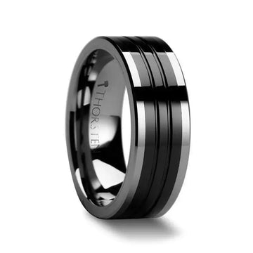 EDINBURGH Tungsten Ring with Flat Grooved Black Ceramic Inlay - 6mm - 10mm - Larson Jewelers