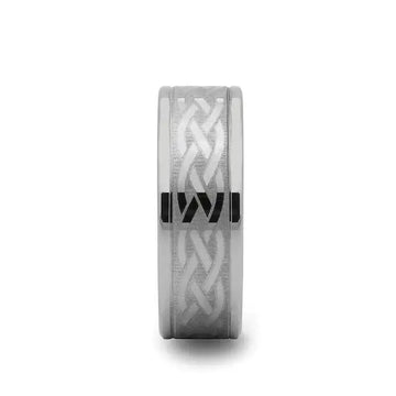 PAETUS Flat Dual Offset Grooved Tungsten Ring with Celtic Design - 8mm & 10mm - Larson Jewelers