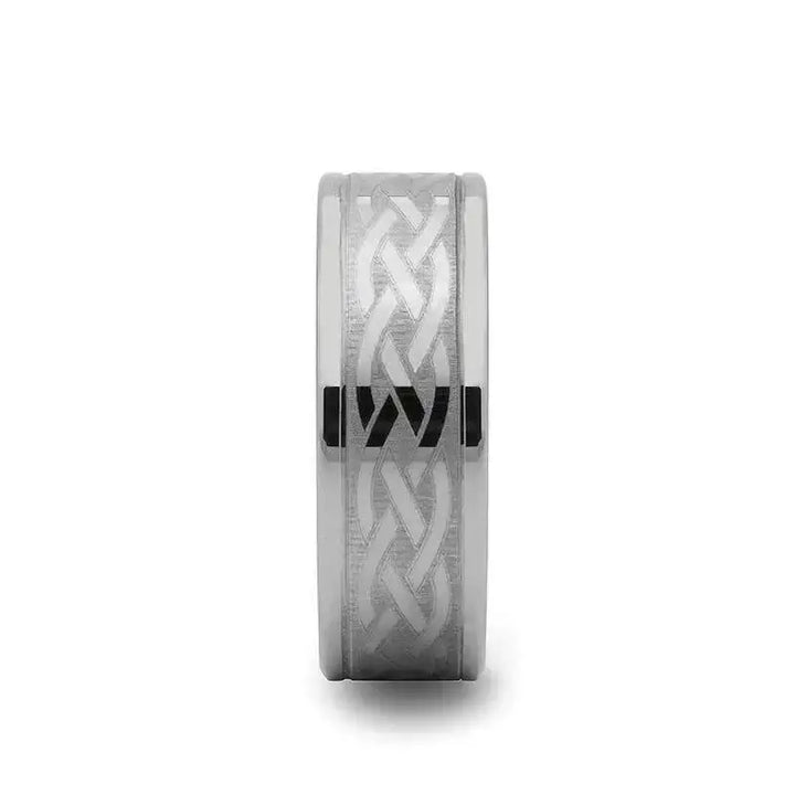 PAETUS Flat Dual Offset Grooved Tungsten Ring with Celtic Design - 8mm & 10mm - Larson Jewelers
