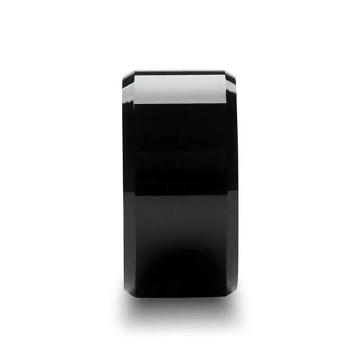 Front profile of the 12mm SEATTLE black tungsten carbide beveled wedding band