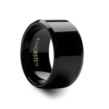 INFINITY Black Tungsten Ring with Beveled Edges, Comfort Fit (4mm–12mm) - Larson Jewelers