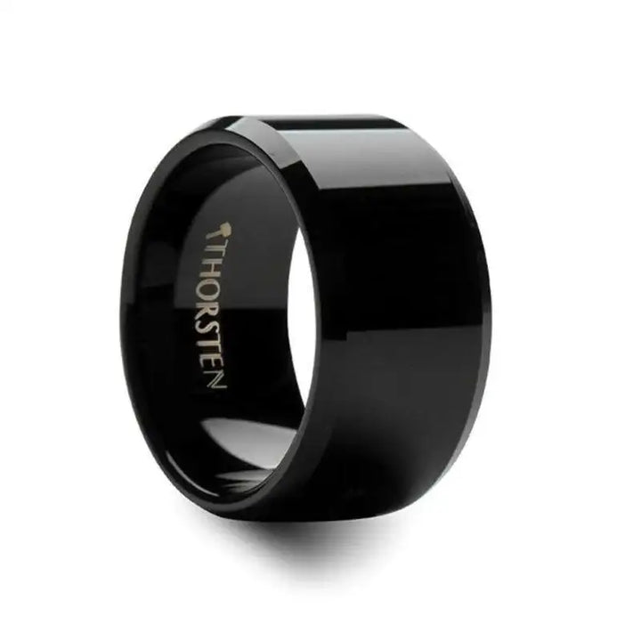 INFINITY Black Tungsten Ring with Beveled Edges, Comfort Fit (4mm–12mm) - Larson Jewelers