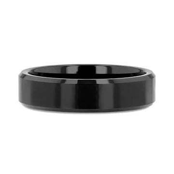 Black tungsten carbide ring, flat lay narrow profile
