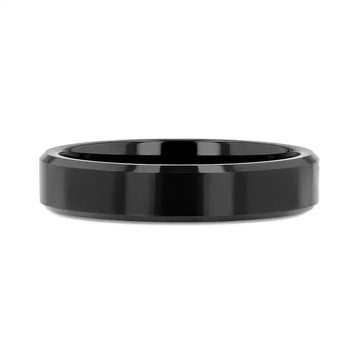 Black tungsten carbide ring, flat lay thin profile