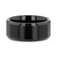 Top-down view of the 10mm black tungsten carbide ring highlighting beveled edges and polished finish