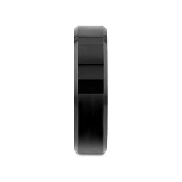 Black tungsten carbide ring, front narrow profile view