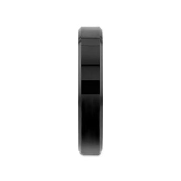 Black tungsten carbide ring, front thin profile view