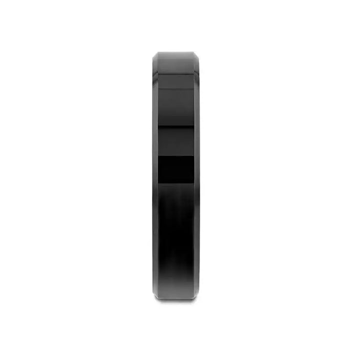 Black tungsten carbide ring, front thin profile view