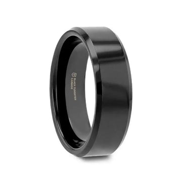 INFINITY Black Tungsten Ring with Beveled Edges, Comfort Fit (4mm–12mm) - Larson Jewelers