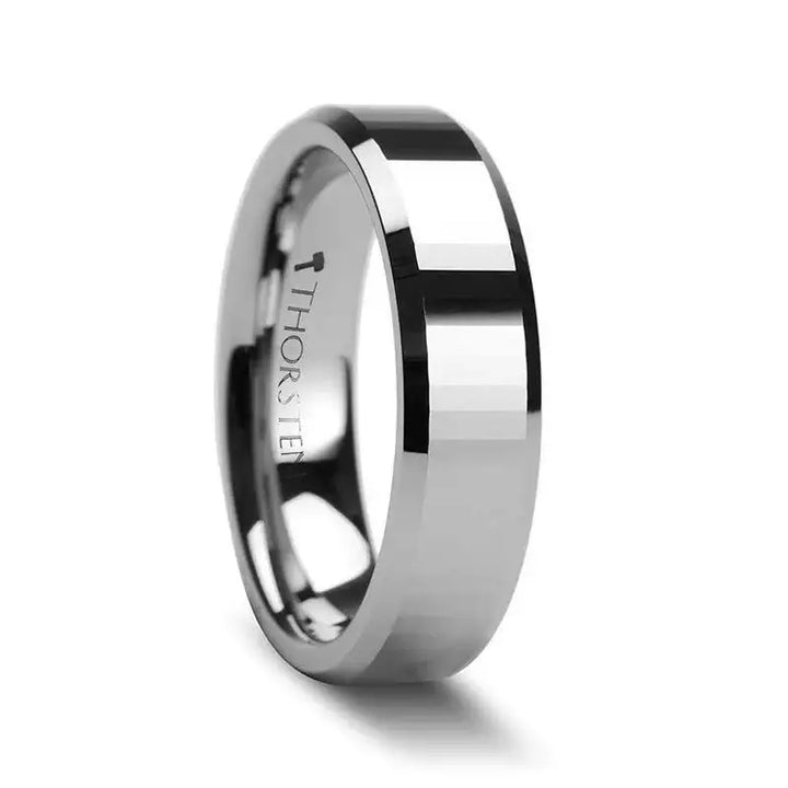 TEREZZA Beveled Tungsten Carbide Wedding Ring with Narrow Rectangular Facets - 4mm & 6mm - Larson Jewelers