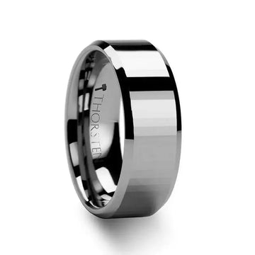 TURIN Tungsten Ring with Beveled Edge and Rectangular Facets - 4mm - 8mm - Larson Jewelers