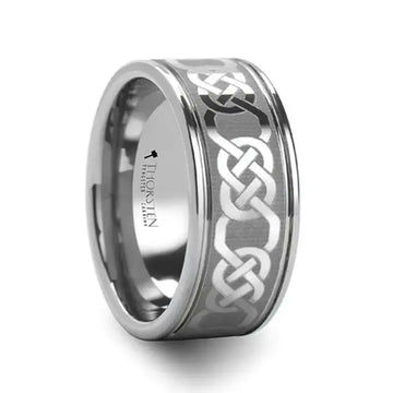BOSTON Celtic Laser Engraved Tungsten Carbide Ring - 10mm - Larson Jewelers