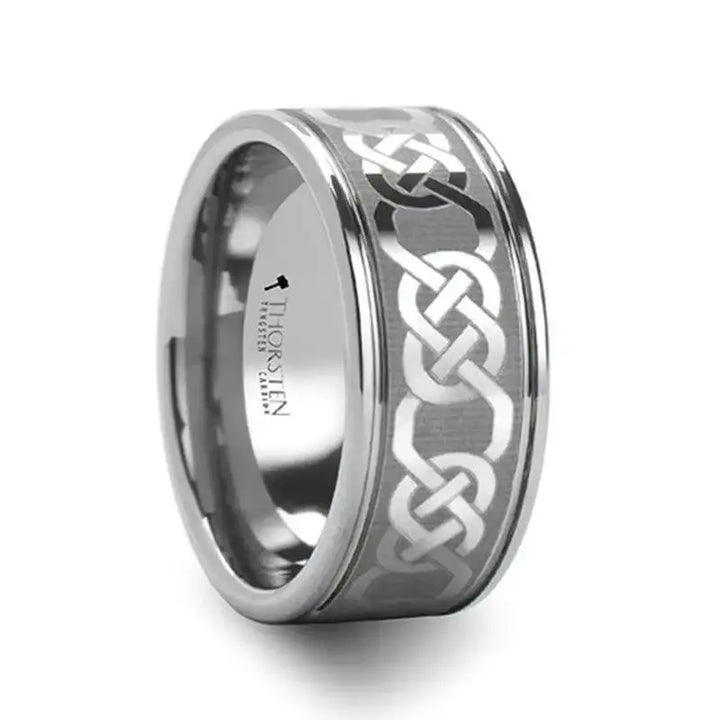 BOSTON Celtic Laser Engraved Tungsten Carbide Ring - 10mm - Larson Jewelers
