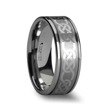 BOSTON Celtic Laser Engraved Tungsten Carbide Ring - 10mm - Larson Jewelers