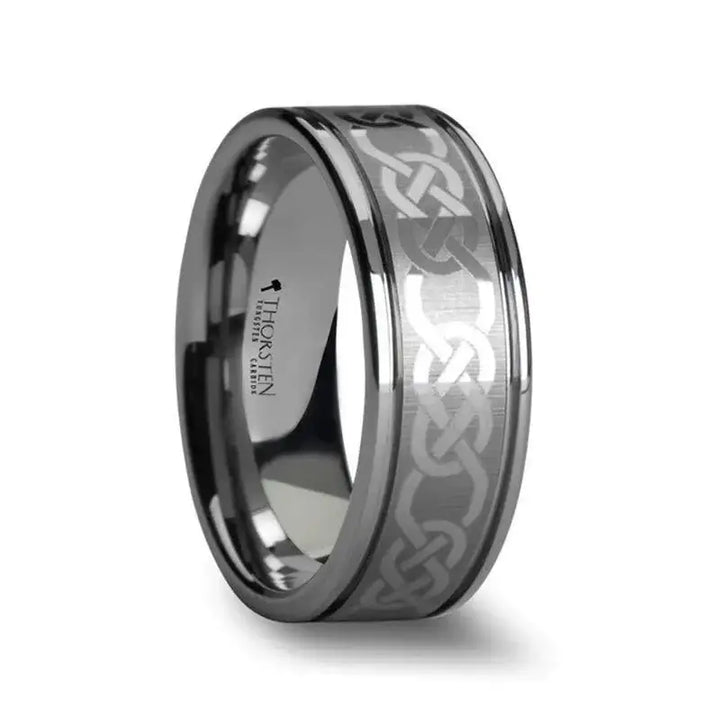 BOSTON Celtic Laser Engraved Tungsten Carbide Ring - 10mm - Larson Jewelers
