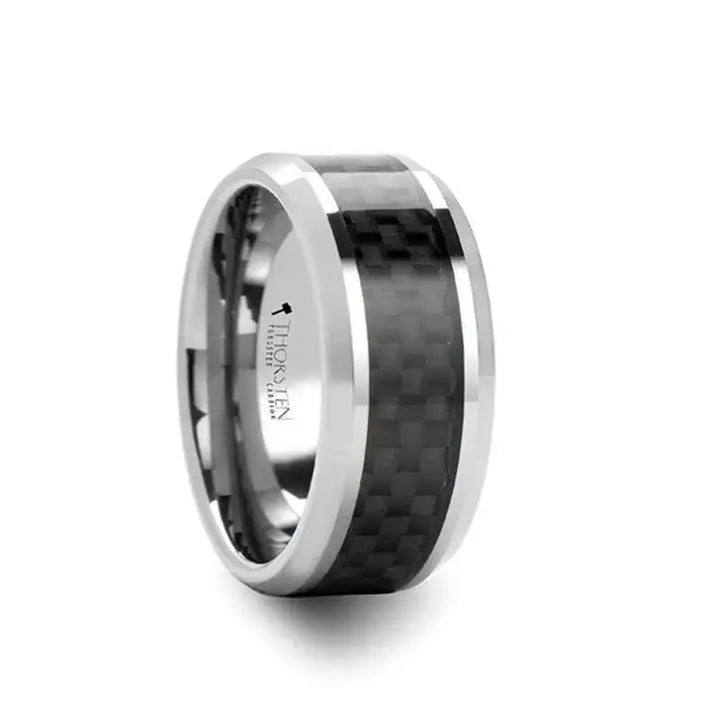 INDIANAPOLIS Black Carbon Fiber Inlay Tungsten Carbide Ring - 10mm - Larson Jewelers