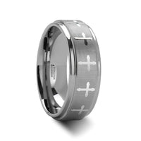 TRINITY Raised Center with Engraved Crosses Men's Tungsten Wedding Band – 8mm - Larson Jewelers
