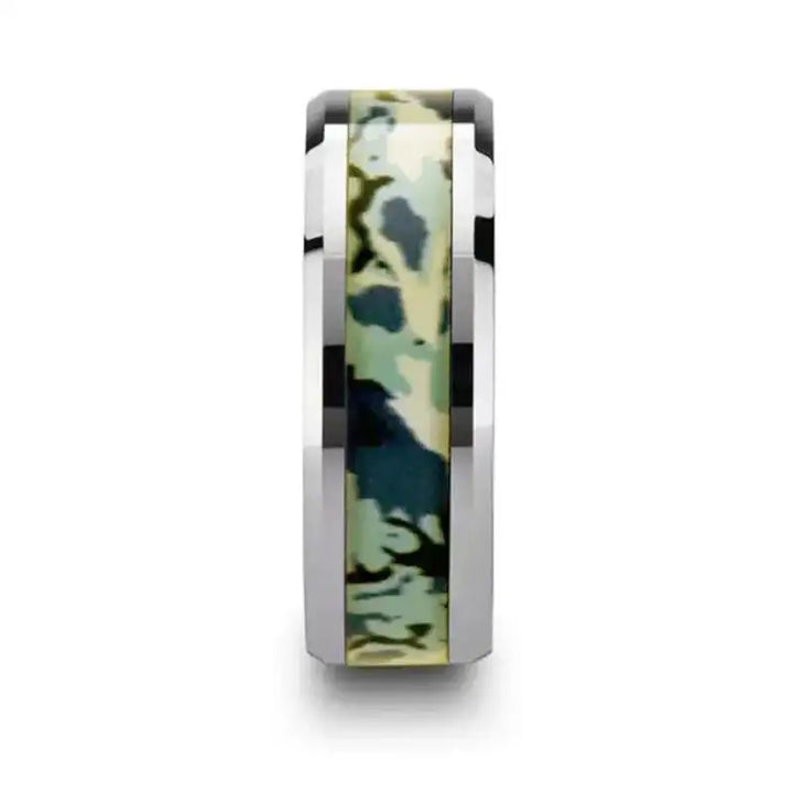 GENERAL Tungsten Wedding Ring with Blue and White Camouflage Inlay - 6mm - 10mm - Larson Jewelers