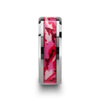 TANGO Tungsten Wedding Ring with Pink and White Camouflage Inlay - 6mm & 8mm - Larson Jewelers