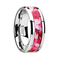 TANGO Tungsten Wedding Ring with Pink and White Camouflage Inlay - 6mm & 8mm - Larson Jewelers