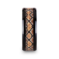 BASILISK Black Ceramic Wedding Ring with Boa Snake Skin Design Inlay - 8mm - Larson Jewelers