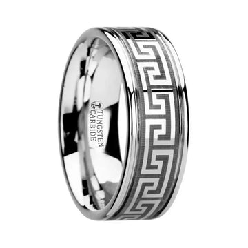 THASOS Grooved Tungsten Carbide Wedding Band with Greek Key Meander Design - 8mm - Larson Jewelers