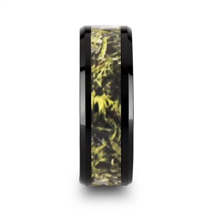 EVERGLADE Black Ceramic Wedding Band with Green Marsh Camo Inlay Ring - 8mm - Larson Jewelers