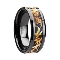 TUNDRA Black Ceramic Wedding Band with Leaves Grassland Camo Inlay Ring - 8mm - Larson Jewelers