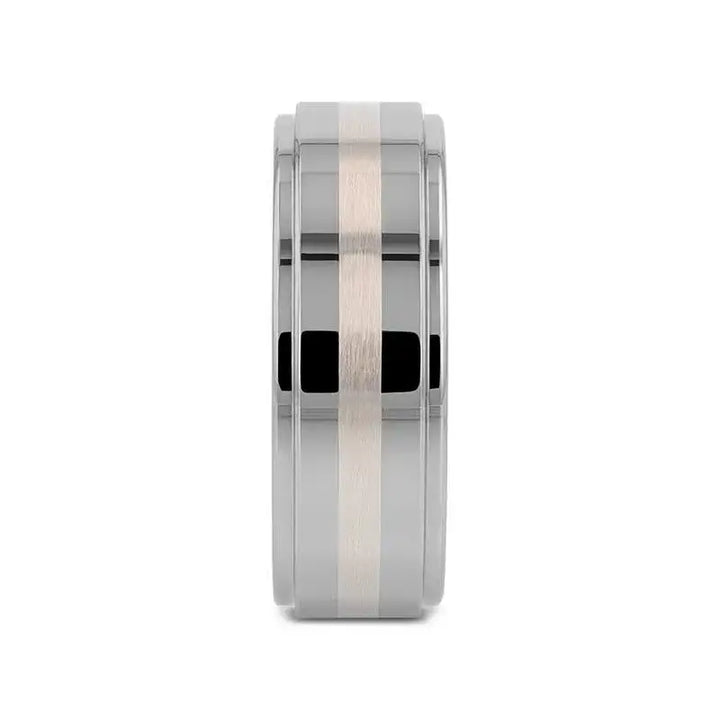 ODIN Platinum Inlaid Raised Center Tungsten Ring - 8mm - Larson Jewelers