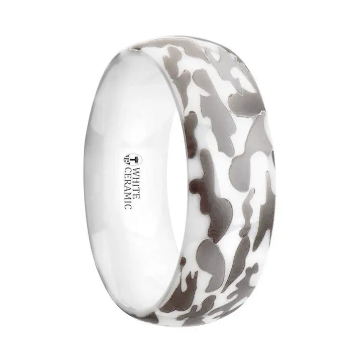 STRYKER Camo White Ceramic Wedding Band Domed - 8mm - Larson Jewelers