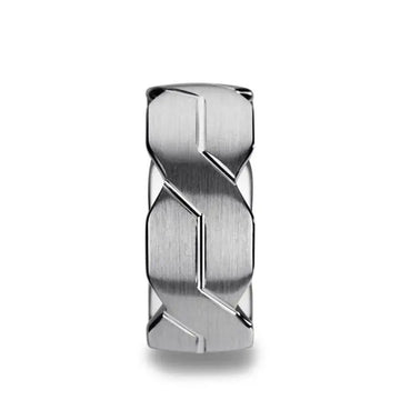 FOREVER White Tungsten Ring with Brushed Carved Infinity Symbol Design - 10mm - Larson Jewelers