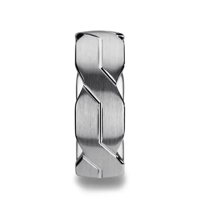 FOREVER White Tungsten Ring with Brushed Carved Infinity Symbol Design - 6mm - 10mm - Larson Jewelers