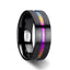 AZURE Flat Black Ceramic Ring Brushed with Rainbow Groove - 4mm - 8mm - Larson Jewelers