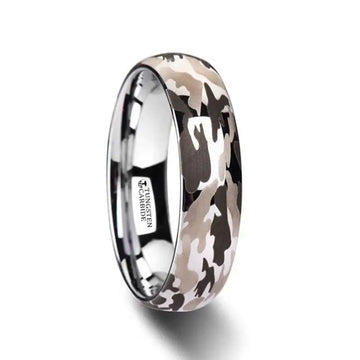 BATTALION Domed Tungsten Carbide Ring with Laser Engraved Camo Pattern - 6mm - 10mm - Larson Jewelers